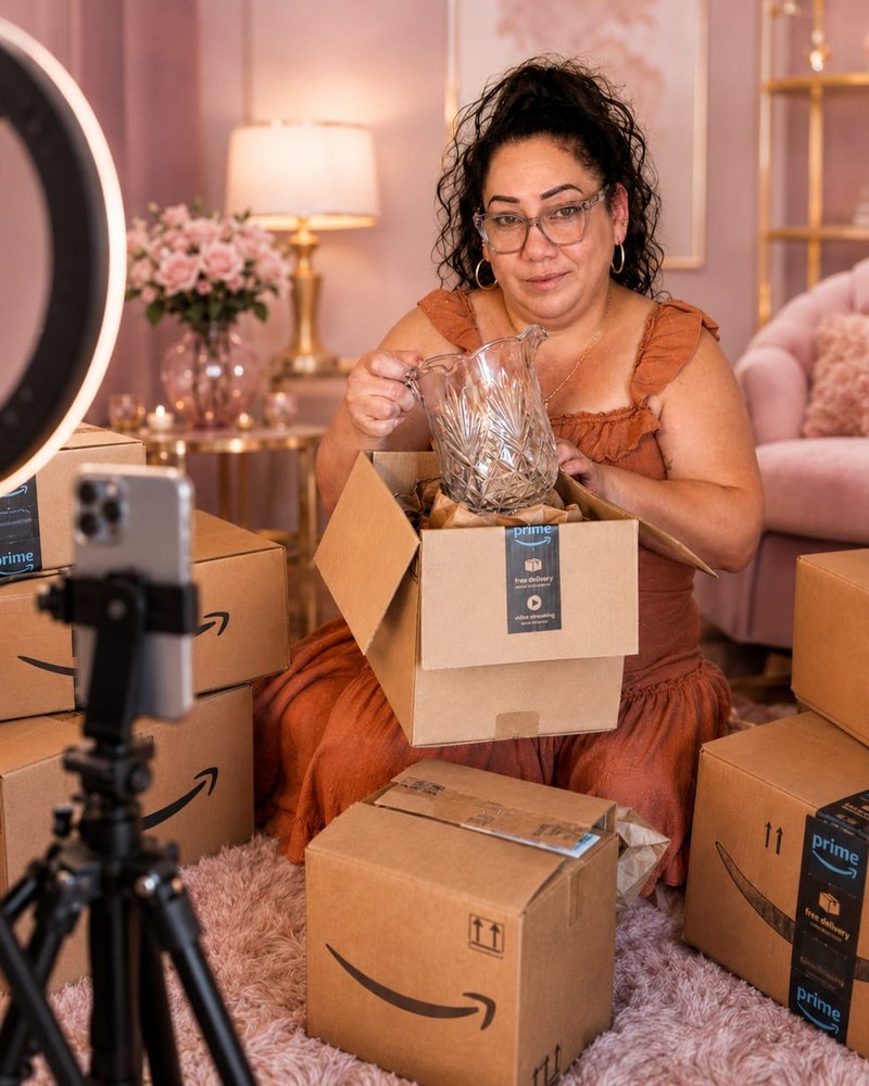 Yusnaidy Lambert grabando una reseña de Amazon